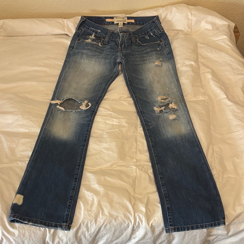 Abercrombie & Fitch Straight Leg Distressed Blue Jeans